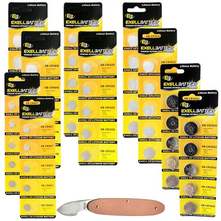 EXELL BATTERY 51pc Essential Batteries Kit CR2032 CR1225 CR927 CR1632 CR1616 & Watch Opener EB-KIT-128